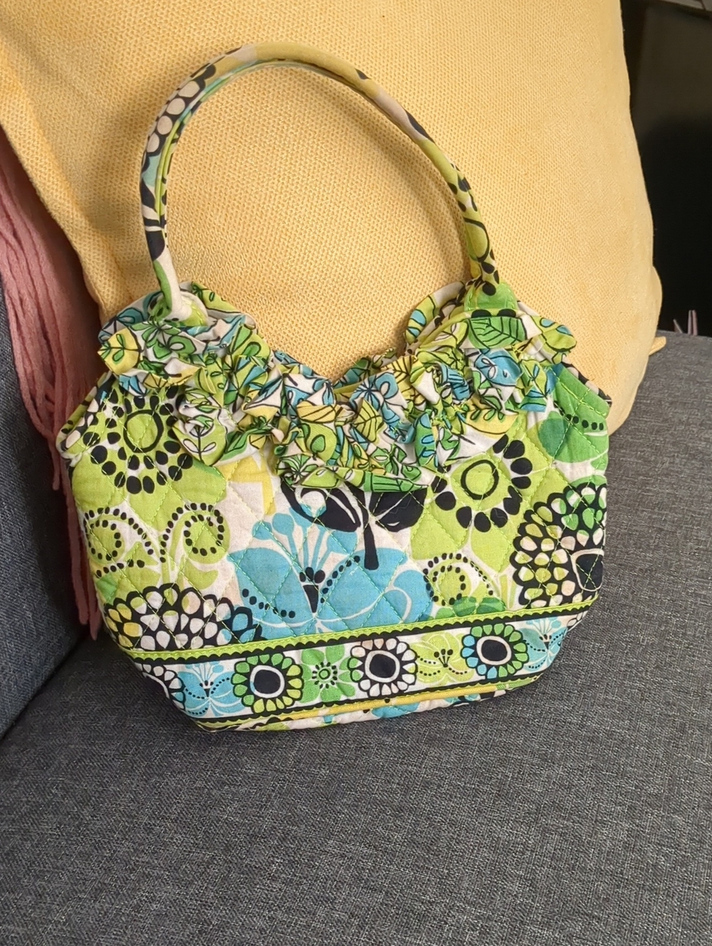 Vera Bradley Quilted Floral Ruffle-Trim Shoulder Bag in Green & Blue